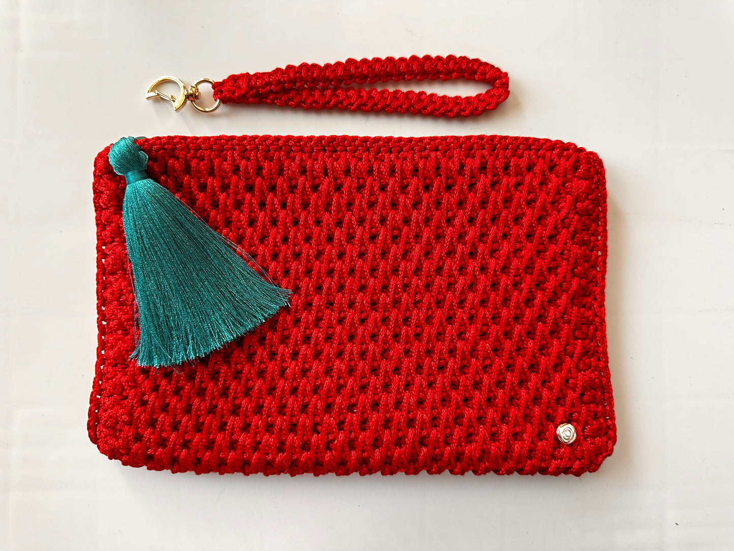 Red Hand-Crocheted Luxury Clutch Bag