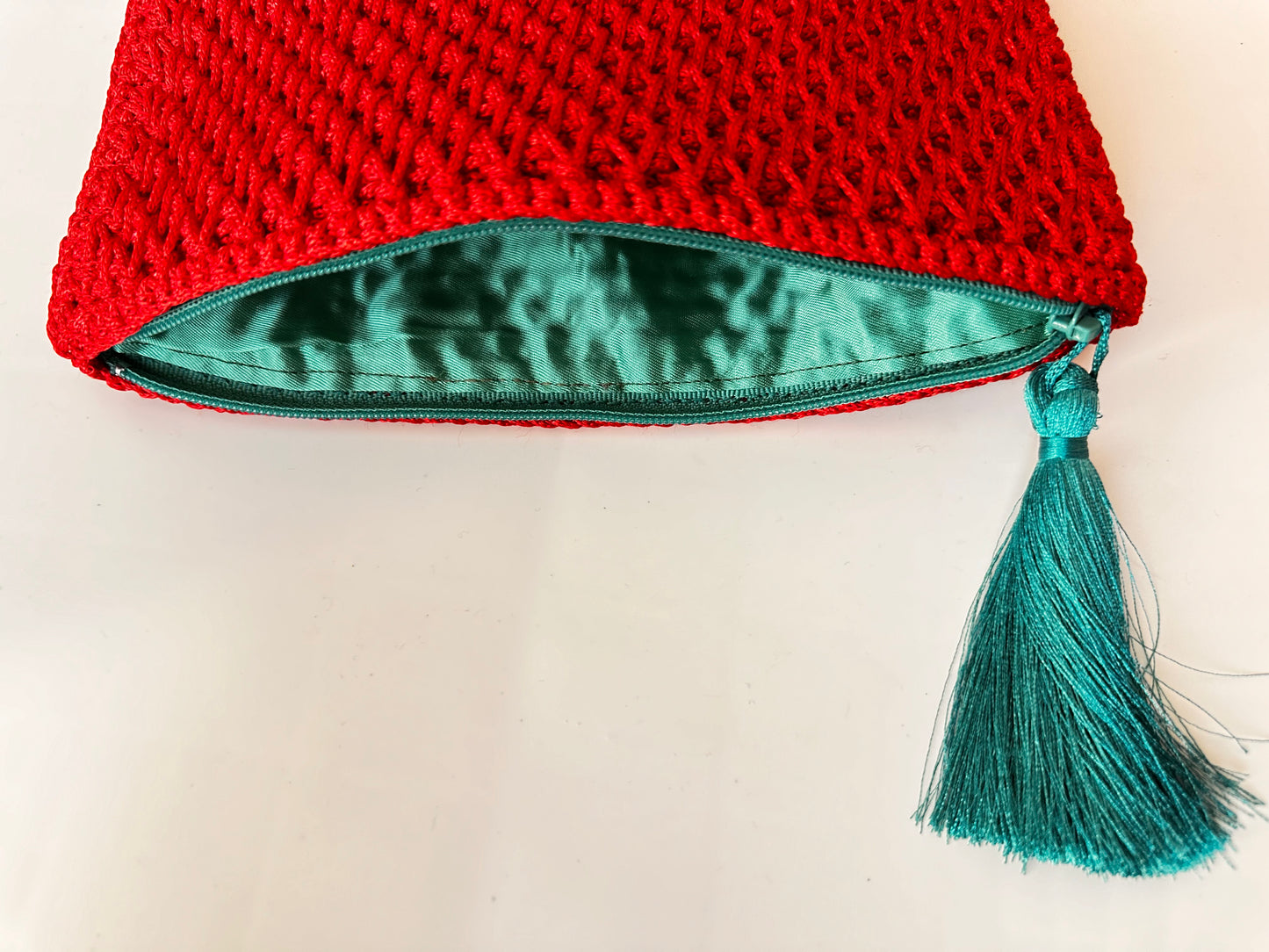 Red Hand-Crocheted Luxury Clutch Bag