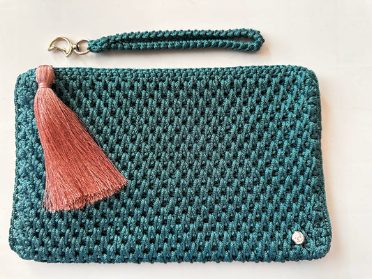 Turquoise Hand-Crocheted Luxury Clutch Bag