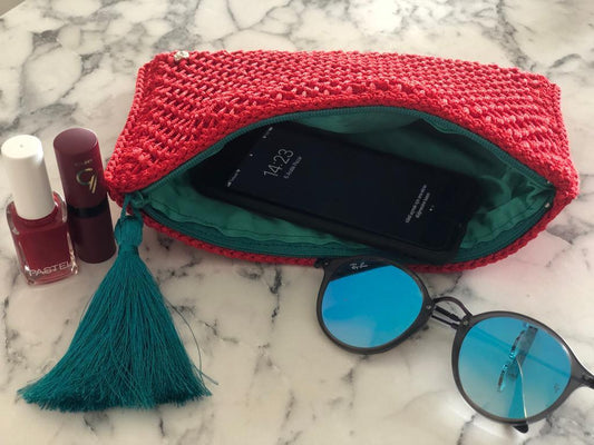 Red Hand-Crocheted Luxury Clutch Bag