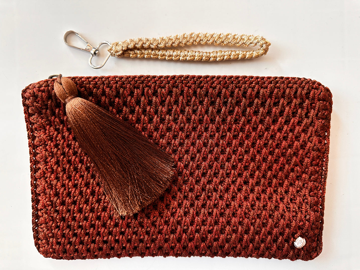 Brown Hand-Crocheted Luxury Clutch Bag