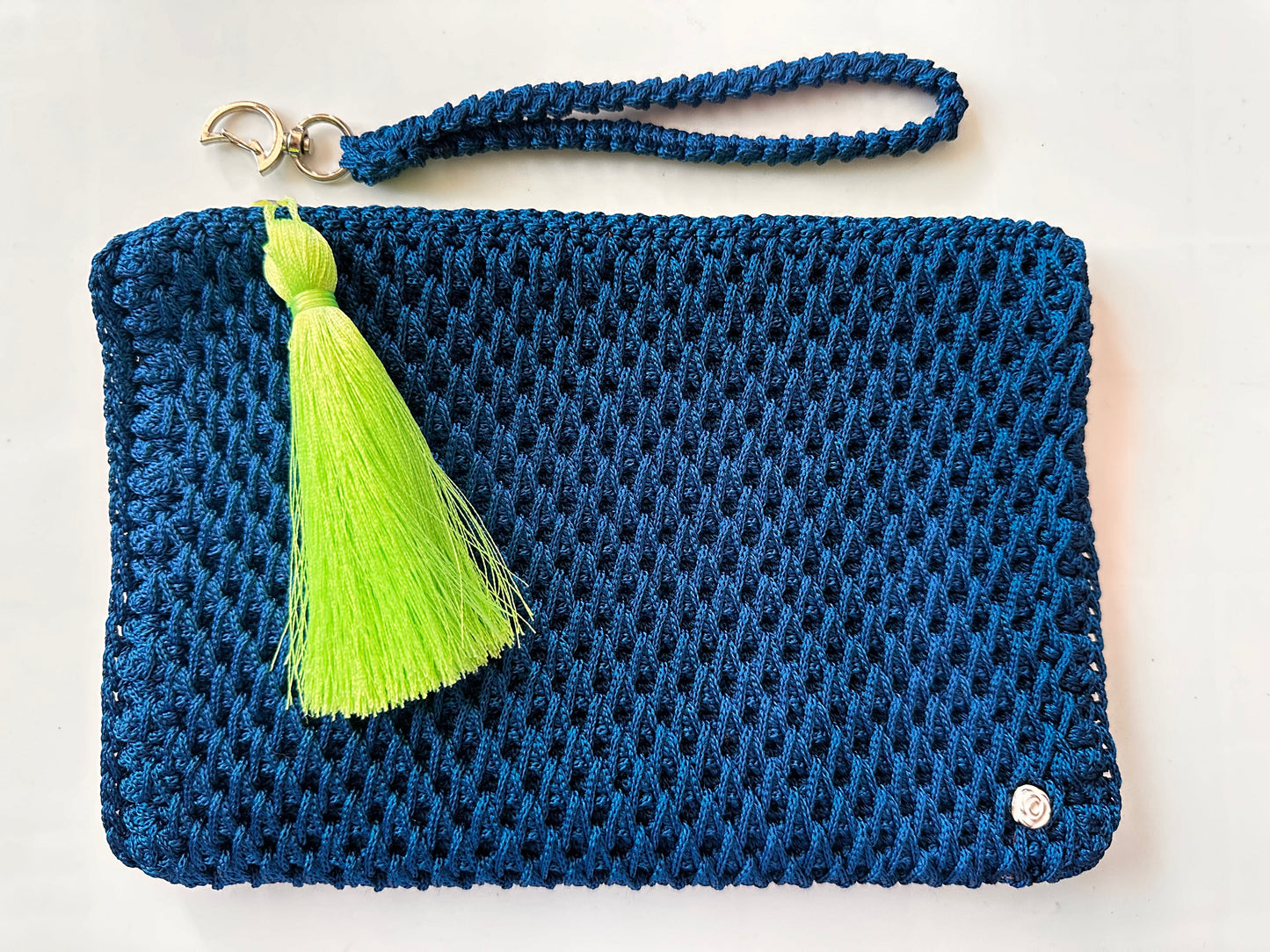Blue Hand-Crocheted Luxury Clutch Bag