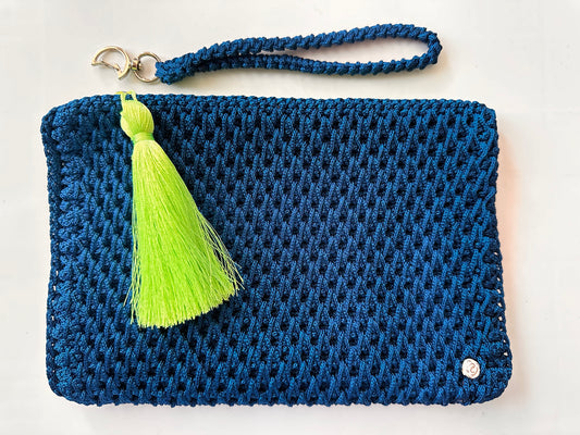 Blue Hand-Crocheted Luxury Clutch Bag